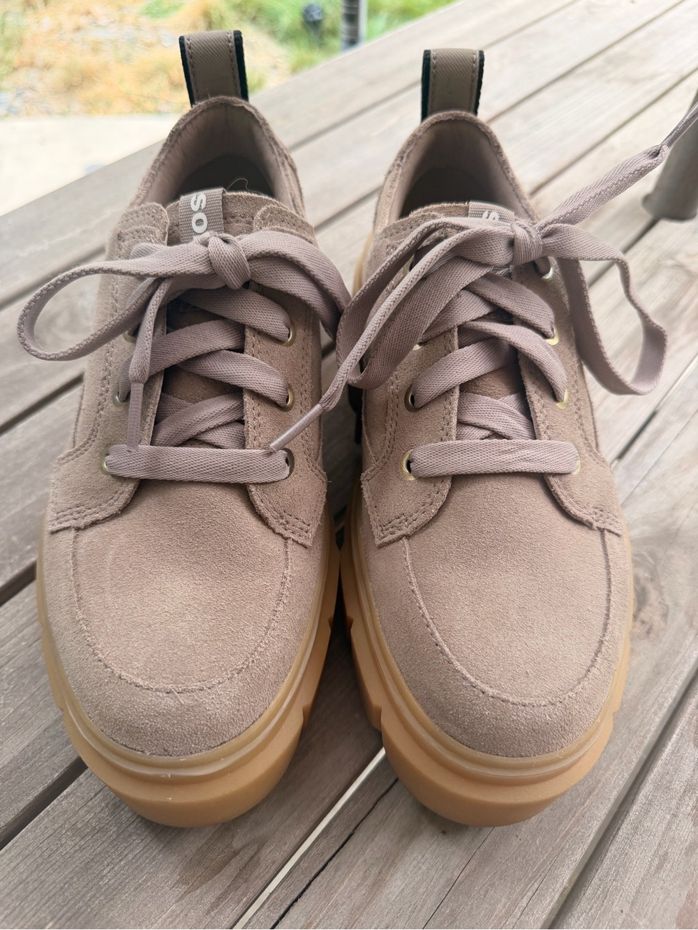 Sorel Women's Suede Sneakers in Taupe with Gum Sole